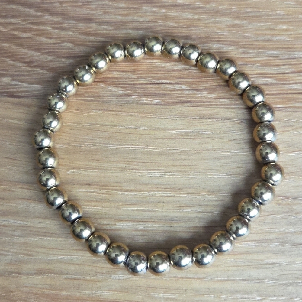 Gold Hematite Beads Bracelet, Stretch, Hand Crafted - Picture 9 of 11